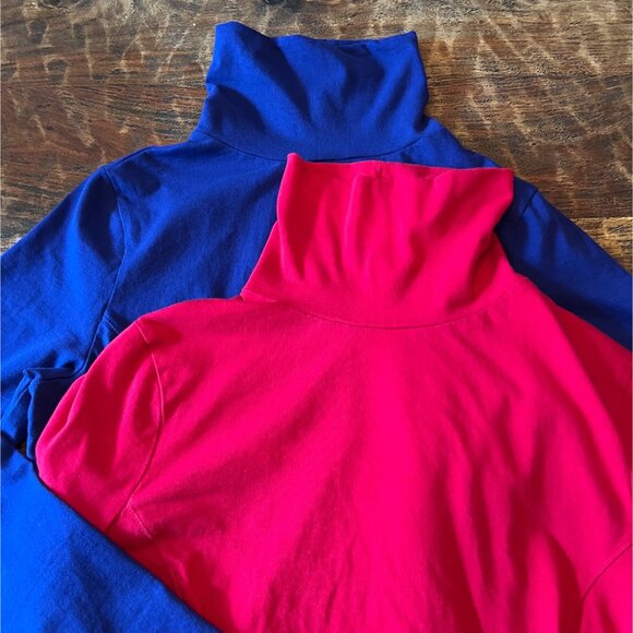 Two Coldwater Creek Supima Cotton Knit Turtleneck S (6-8) Blue & Red Long Sleeve - Picture 2 of 13